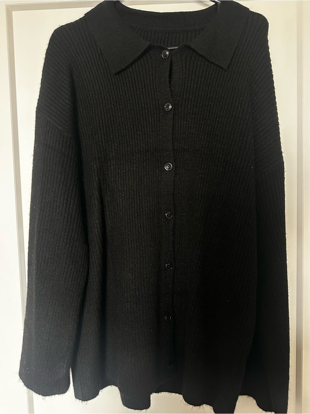 Black Ribbed Button-Front Women's Cardigan Sweater